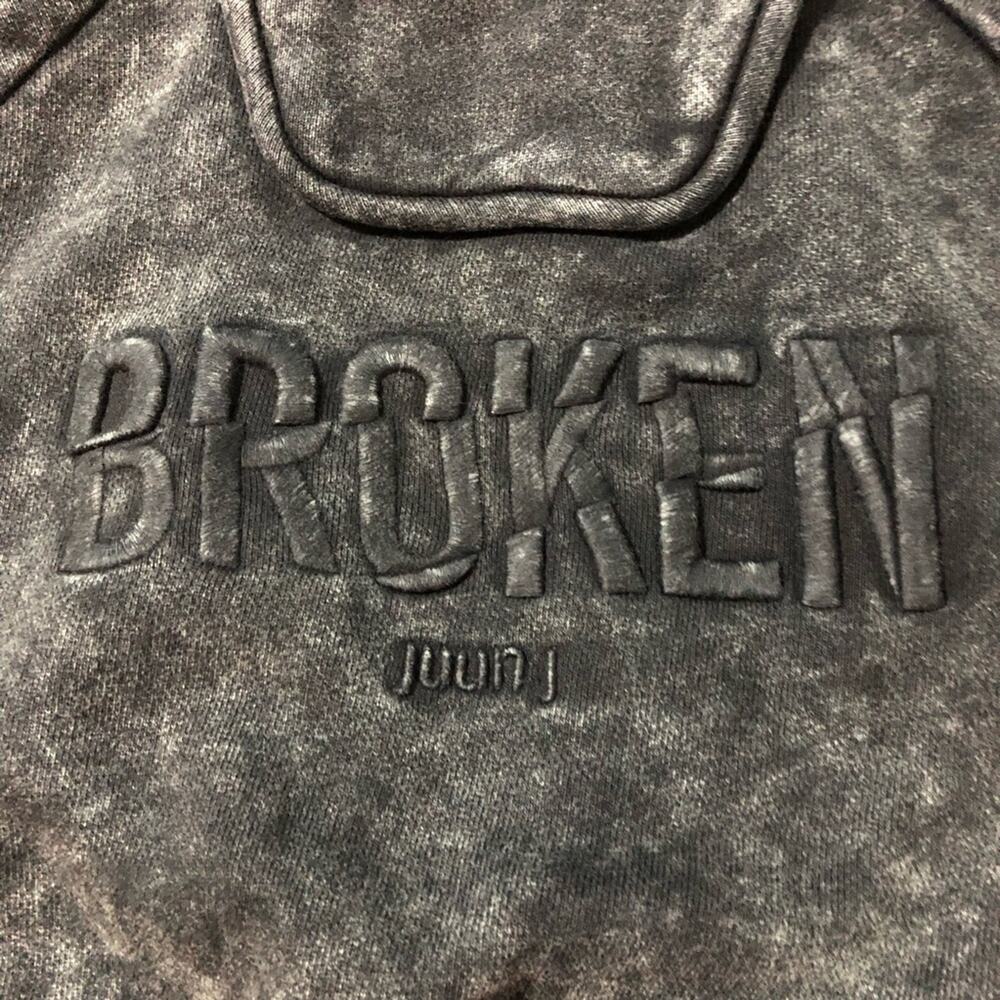 Juun j South Korean designer streetwear 38 black distressed cropped hoodie 2023